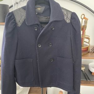 MAJE coat made of wool with leather shoulder detail